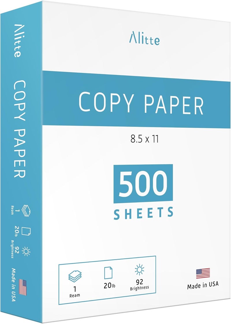 Alitte Printer Paper - 8.5 x 11 White Letter Size Copy Paper, 1 Ream 500 Sheets 20 lb Printing Paper for Documents Writing, Drawing, Smooth, 92 Bright | Home, School, Office Supplies | Made in USA - Image 1